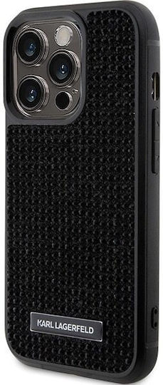 Karl Lagerfeld Rhinestone Umschlag Rückseite Metallisch Schwarz (iPhone 15 Pro Max)