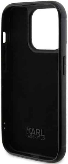Karl Lagerfeld Rhinestone Umschlag Rückseite Metallisch Schwarz (iPhone 15 Pro Max)