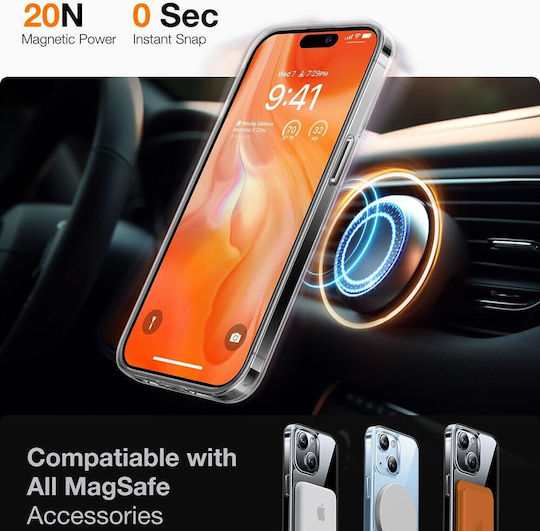 Torras Upro Ostand Clear Back Cover Tempered Glass Magnetic Transparent (iPhone 15)