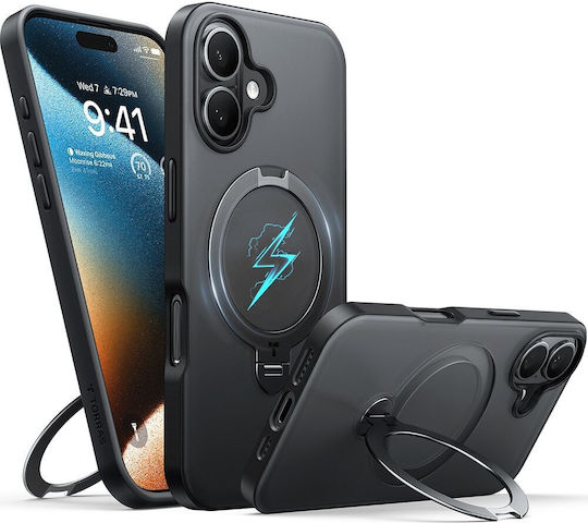 Torras Ostand Back Cover Silicon Negru (iPhone 16)