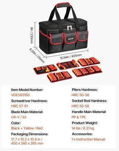 Vevor Tool Case with 50 Electrician's Tool Set