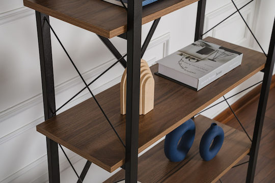 Βιβλιοθήκη Elysian Walnut, Black 90x180x33.5εκ.