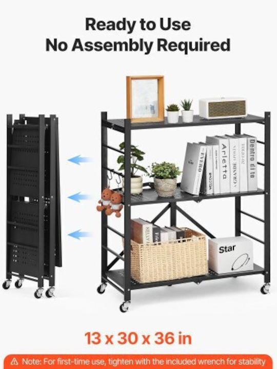 Vevor Metallic Kitchen Trolley 3 Tiers Black 76x33x91cm