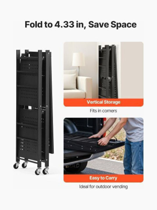 Vevor Metallic Kitchen Trolley 3 Tiers Black 76x33x91cm