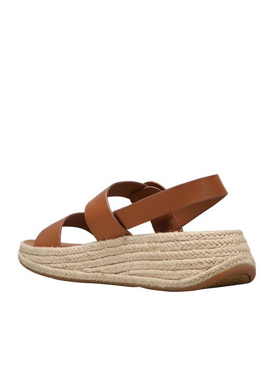 Leather Women's Flat Sandals in Tabac Brown Color