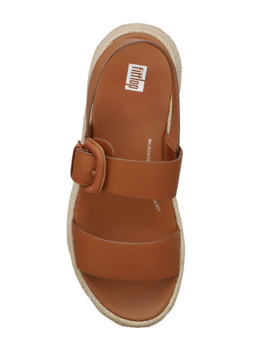 Leather Women's Flat Sandals in Tabac Brown Color