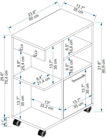 Cabinet De Birou Din Lemn Cu Roți Atlantic Pine Antracit 60x80.9x35cm
