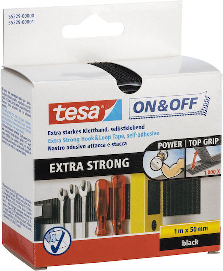 Tesa On & Off Extra Strong Black Αυτοκόλλητη Ταινία Χριτς Χρατς Μαύρη 1mx50mm