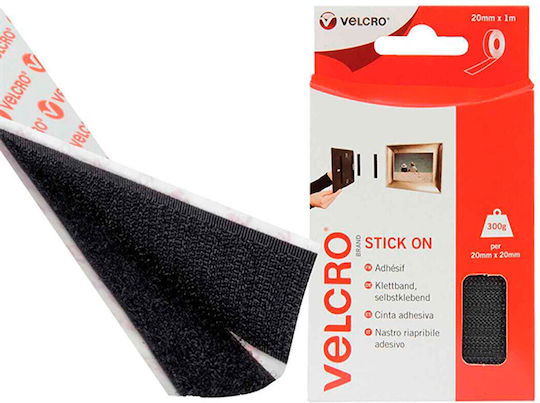 Velcro Stick Οn Black Αυτοκόλλητη Ταινία Χριτς Χρατς Μαύρη 1mx20mm