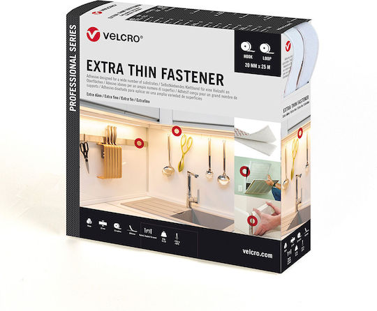 Ταινία Αυτοκόλλητη Άσπρη Velcro Extra Thin Fastener Χαμηλού Προφίλ 20mmx25m Vel-ps20015