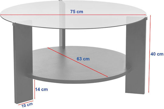 Round Central Coffee Table Clara Glass Sapphire Oak Fume W75xL75xH40cm