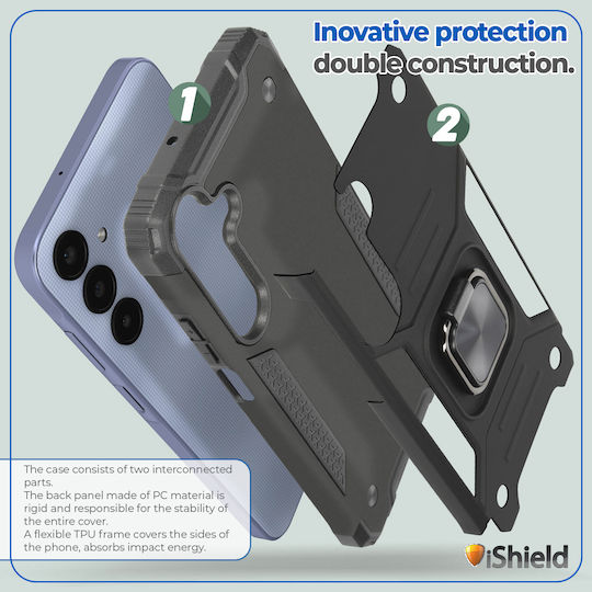 Case Samsung Galaxy A16 Hybrid Armor Dual Shockproof Rotating Ring Holder Stand Function Compatible Magnetic Car Mount Nitro Ishield Black