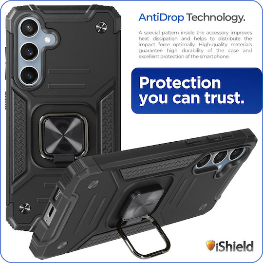 Case Samsung Galaxy A16 Hybrid Armor Dual Shockproof Rotating Ring Holder Stand Function Compatible Magnetic Car Mount Nitro Ishield Black