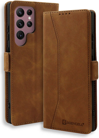 Bodycell PU Leather Book Δερματίνης Καφέ (Galaxy S22 Ultra 5G)