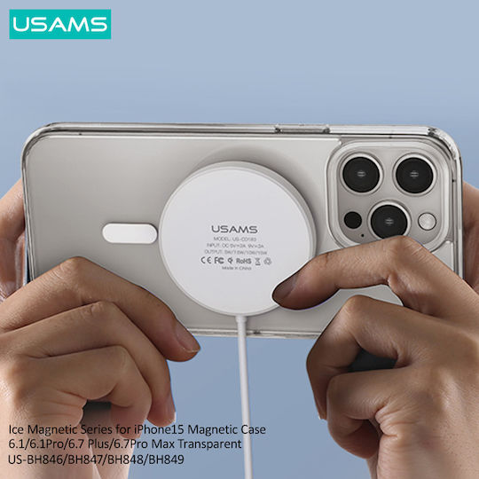 Usams Ice Magnet Задна корица Пластмаса / Силикон Прозрачен (iPhone 15 Plus)