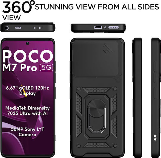 Techsuit Shield Umschlag Rückseite Kunststoff / Silikon Schwarz (Poco M7 Pro)