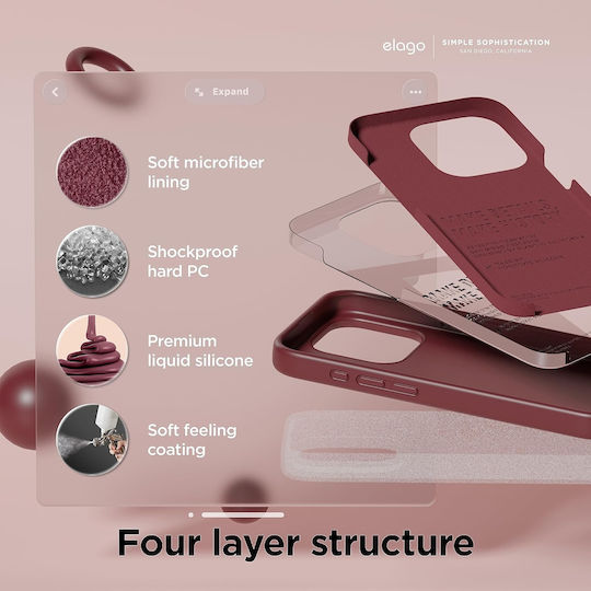 Elago Premium Liquid Back Cover Silicone 1.7mm Burgundy (iPhone 15 Pro)