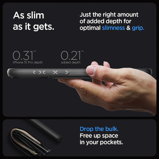 Spigen Slim Armor CS Umschlag Rückseite Silikon / Kunststoff 2mm mit Kartenhalter Schwarz (iPhone 15 Pro)