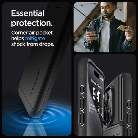 Spigen Slim Armor CS Umschlag Rückseite Silikon / Kunststoff 2mm mit Kartenhalter Schwarz (iPhone 15 Pro)