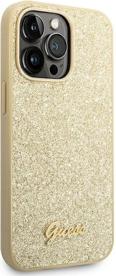 Guess Glitter Flakes Script Metal Logo Back Cover Σιλικόνης Χρυσό (iPhone 14 Pro Max)