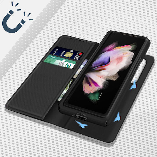 Hülle Samsung Galaxy Z Fold 3 Magnetische Abdeckung Abnehmbare Brieftasche Schwarz