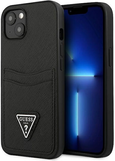 Guess Saffiano Double Card Back Cover Piele artificială cu Suport pentru Carduri Negru (iPhone 13 mini)