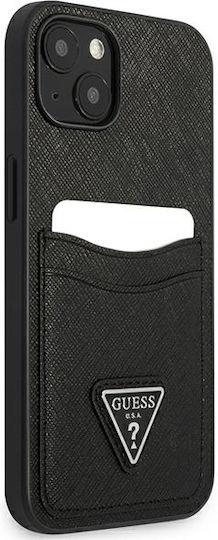 Guess Saffiano Double Card Back Cover Piele artificială cu Suport pentru Carduri Negru (iPhone 13 mini)