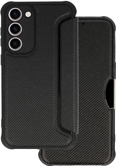 Powertech Razor Carbon Umschlag Rückseite Leder Schwarz (Galaxy S23)