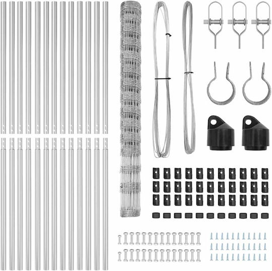 vidaXL Verzinkter Drahtzaun Satz Silber 1,6x25m