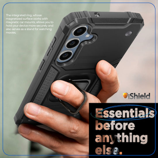 Samsung Galaxy A05s Hybrid Armor Dual Shockproof Rotierende Ring Griff Stand Funktion Kompatibel mit Magnetischer Autohalterung Nitro Ishield Schwarz