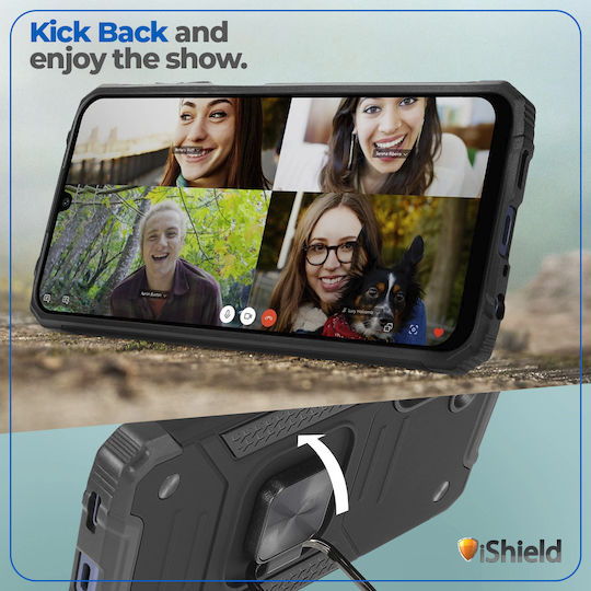 Samsung Galaxy A05s Hybrid Armor Dual Shockproof Rotierende Ring Griff Stand Funktion Kompatibel mit Magnetischer Autohalterung Nitro Ishield Schwarz