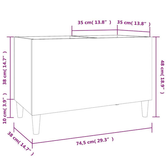 vidaXL Record Furniture from Processed Wood Hi-Fi Furniture Black with Brown Legs 74.5x48x38cm