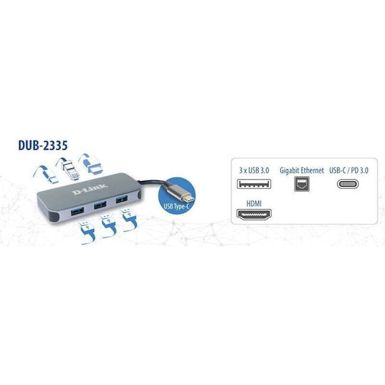 D-Link USB-C Docking Station with HDMI 4K PD Ethernet Gray (DUB-2335)
