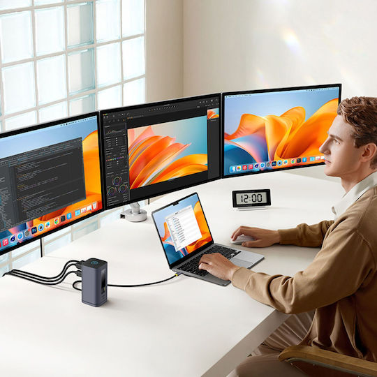 Baseus Spacemate 11in1 USB-C Docking Station with HDMI/DisplayPort 4K PD Ethernet and Support for 4 Monitors Gray