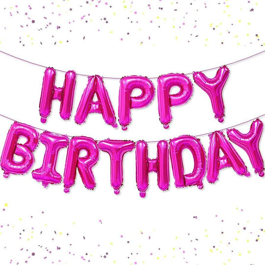 Happy Birthday Balloons Fuchsia 13 Pcs