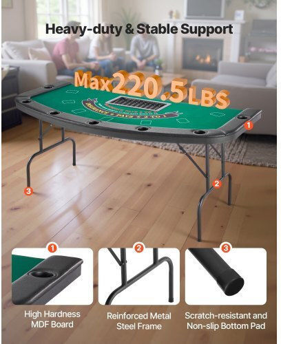 Vevor Poker Table Metal Foldable Green 1pcs