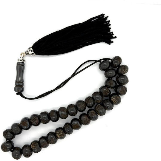 Kompologadiko Graven Camel Bone Worry Beads with Tassel with 33 Beads Brown