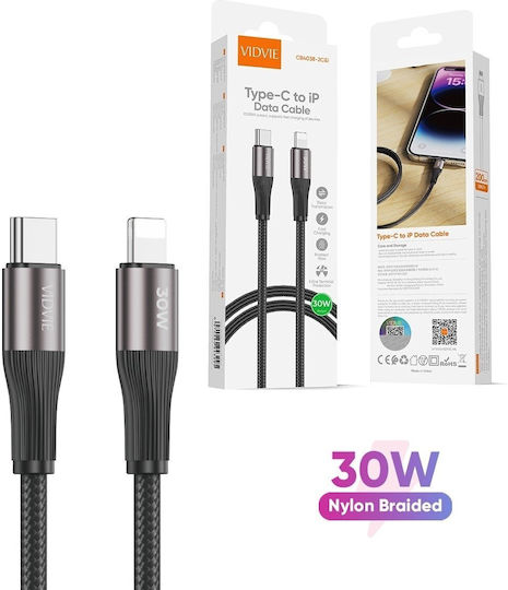 Vidvie Braided la Cablu Lightning 30W Negru 2m