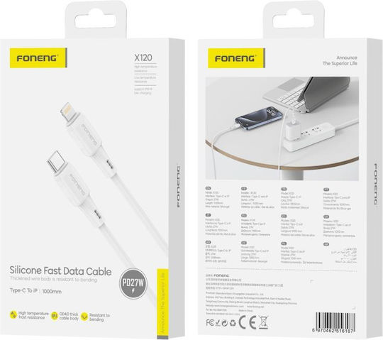 Foneng USB-C to Lightning Cable 27W Λευκό 1m