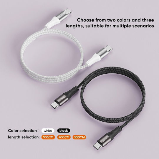 Vidvie Braided USB 2.0 Cable USB-C male - USB-C 60W Λευκό 2m