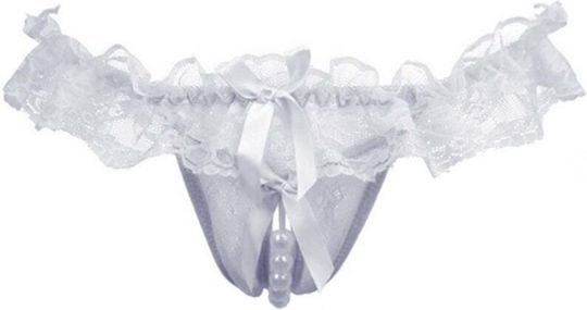 Damen Spitze Schrittoffene T-String Weiß