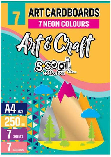 Colored Cardboard A4 Size Neon Colors 250 G/m² Set 7 Sheets Set