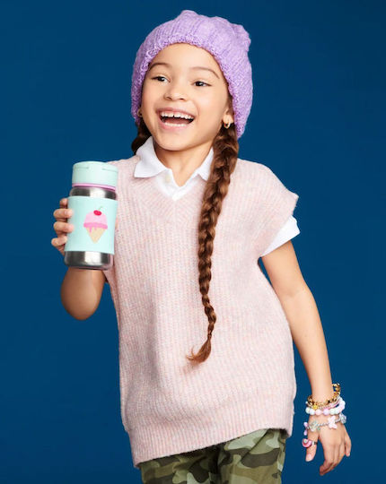 Skip Hop Ice Cream Kids Water Bottle Stainless Steel with Straw Green 350ml