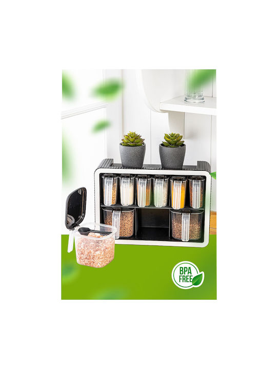 Hermia Plastic Tabletop Spice Rack with Stand Black 10pcs