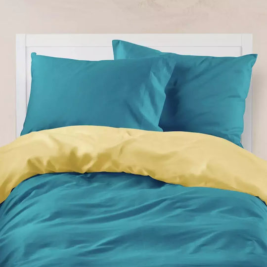 Borea Duvet Cover Cotton Queen 220x240 Petrol-yellow