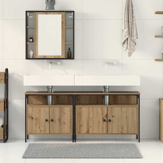 vidaXL Blat cu Lavoar, Oglindă & Coloană L80xW30xH60cm Chestnut