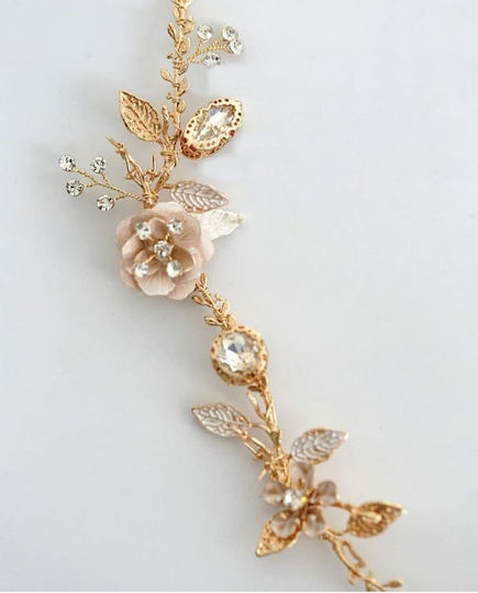 Versailles Handmade Wreath Decorated with Crystals Small Metallic Roses