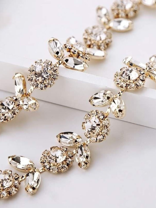 Zoya Unique Beauty Bridal Ribbon Gold Metal Decorated Sparkling Transparent Crystals