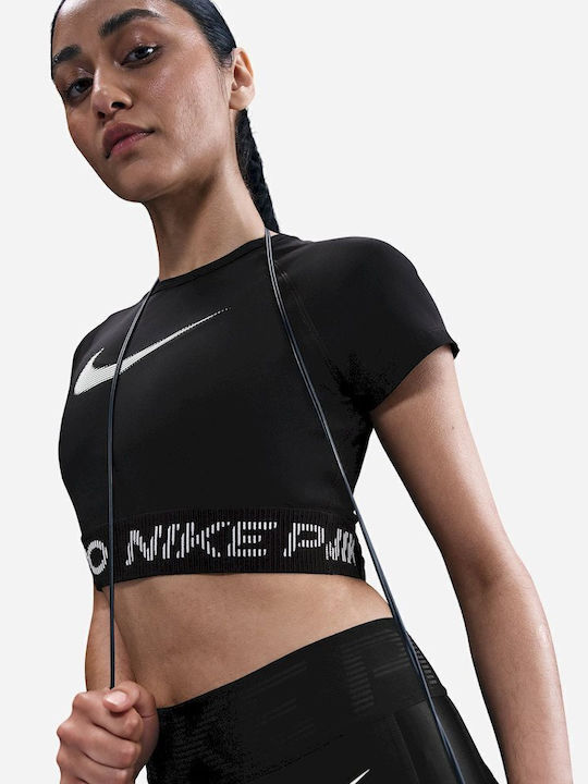 Women's Sports Crop Top Short Sleeve Dri-Fit Black