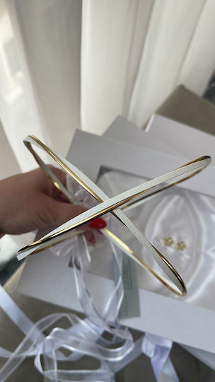 White Tales Wedding Crowns Silver Plated The Crown Base Is White Enamel It Has a Braided Glossy Gold-Plated Rod